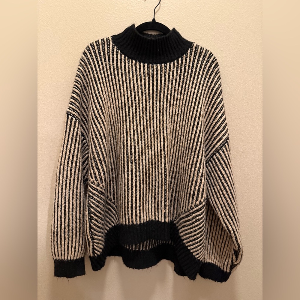 black and cream striped oversized sweater
